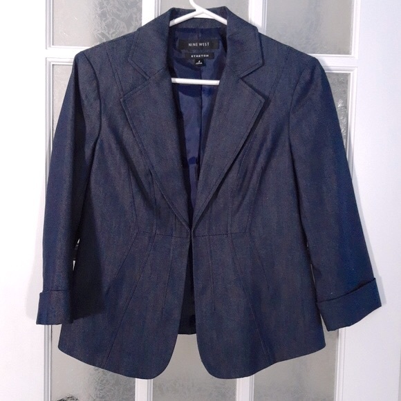 Denim Chambray Blazer Jacket - Picture 1 of 6